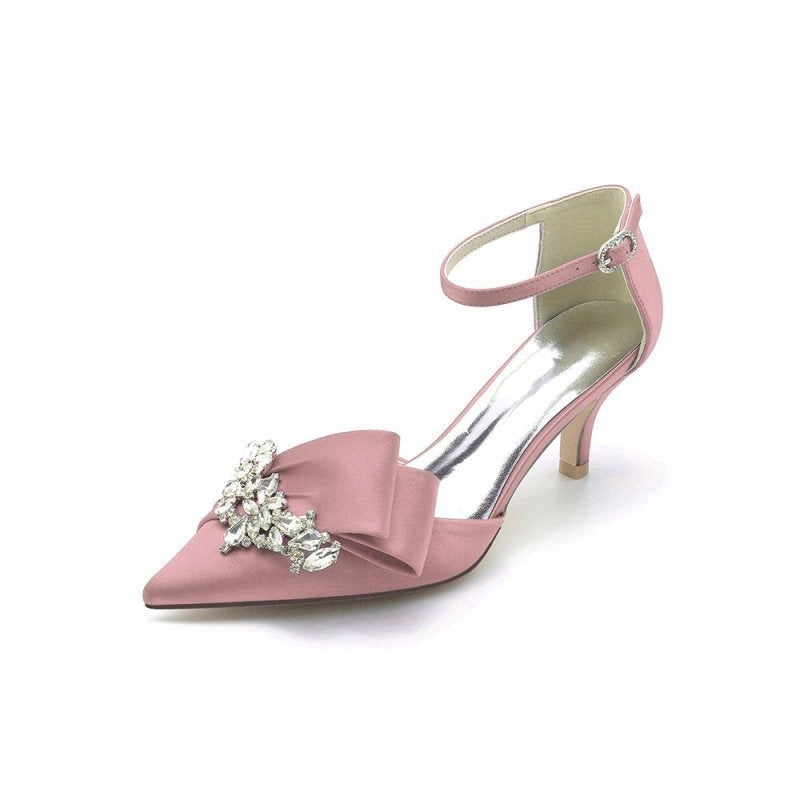 Rhinestone Pointed Toe Satin High Heels
