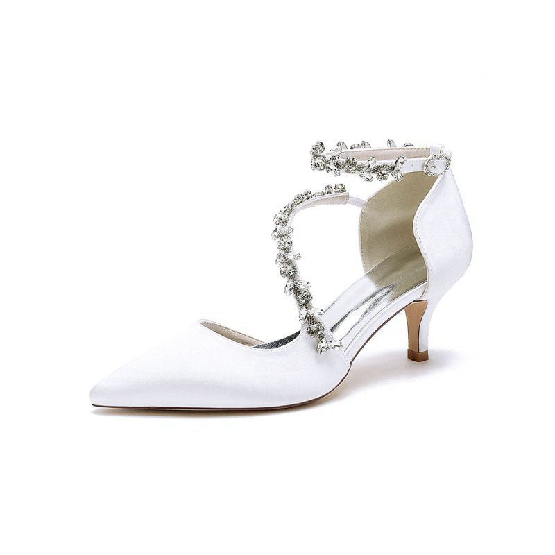 Pointed Toe Beading Ankle Strap High Heels
