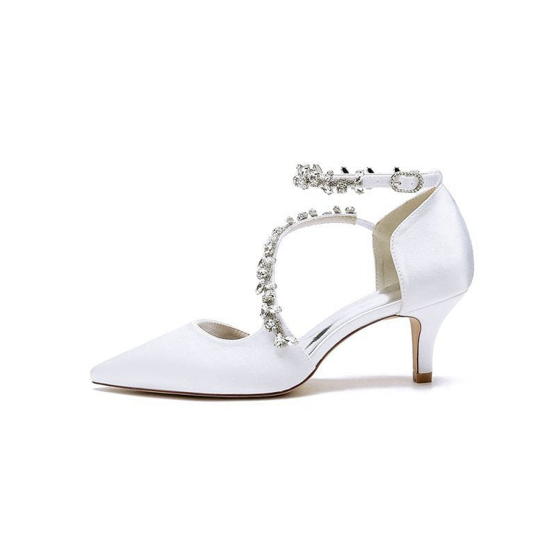 Pointed Toe Beading Ankle Strap High Heels