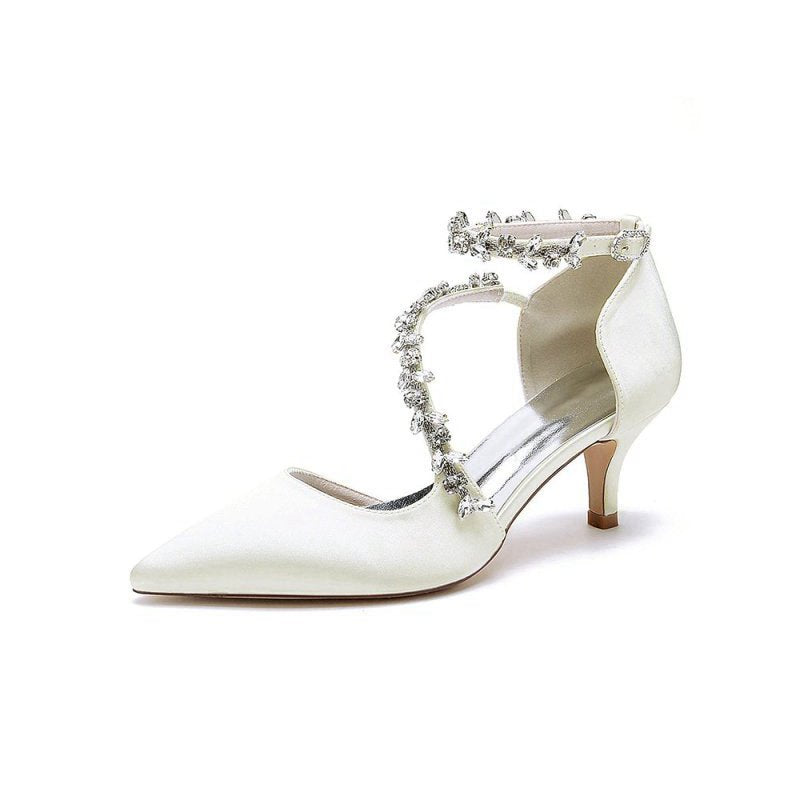 Pointed Toe Beading Ankle Strap High Heels
