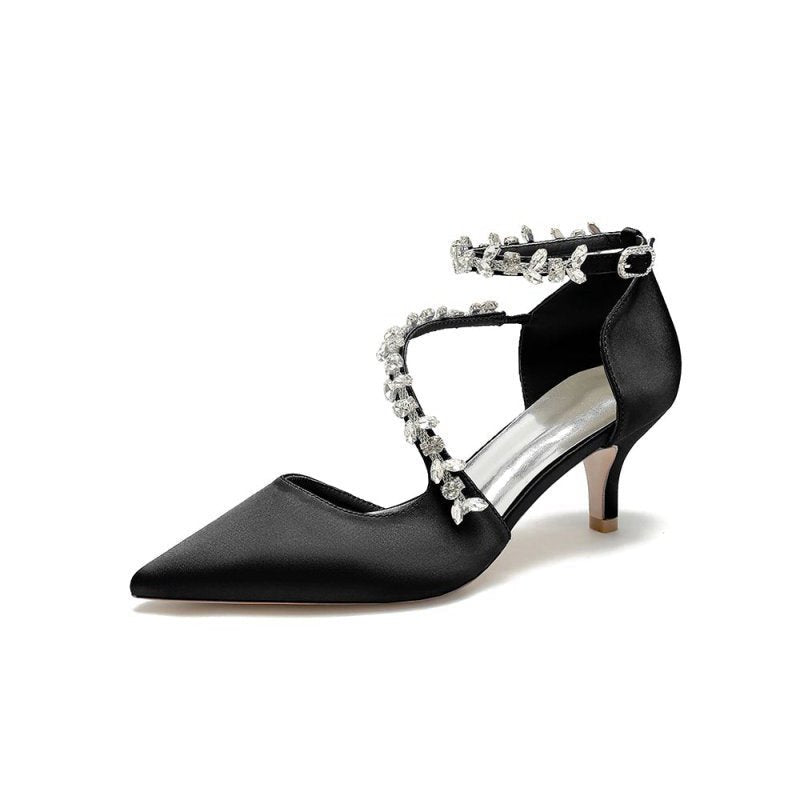 Pointed Toe Beading Ankle Strap High Heels