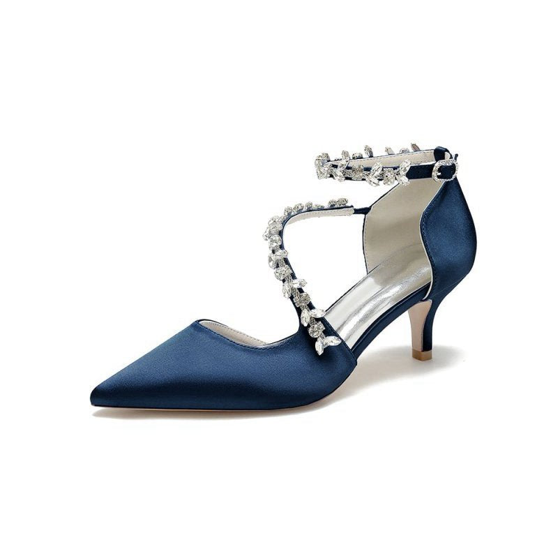 Pointed Toe Beading Ankle Strap High Heels
