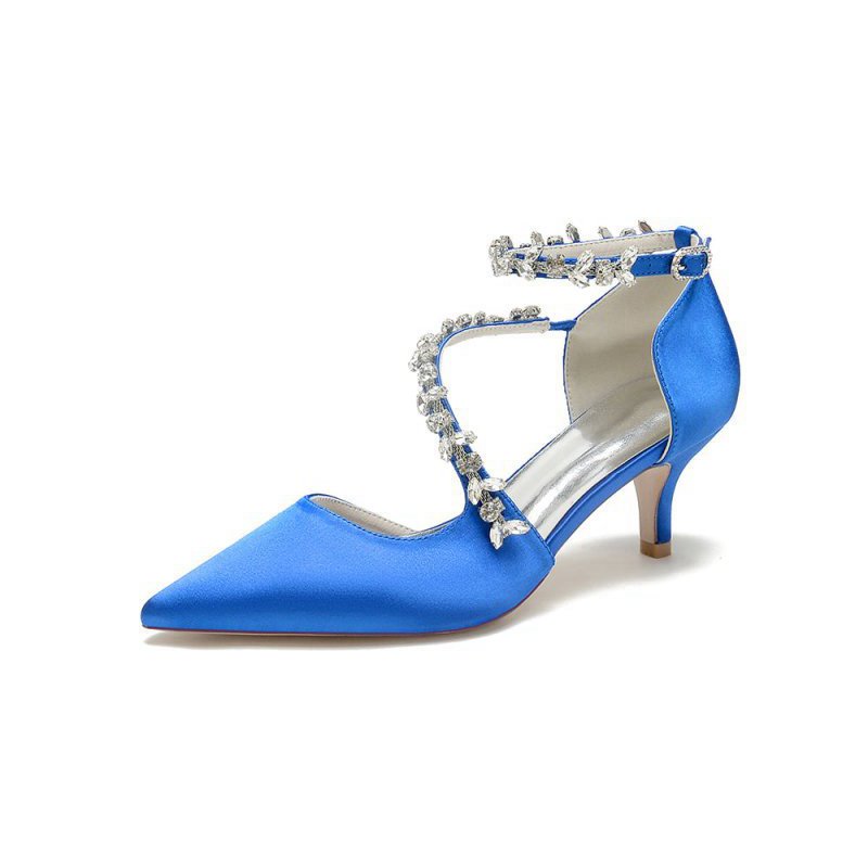 Pointed Toe Beading Ankle Strap High Heels