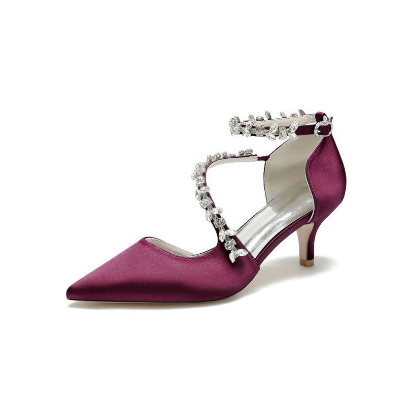 Pointed Toe Beading Ankle Strap High Heels