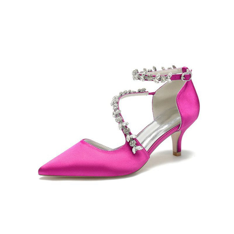 Pointed Toe Beading Ankle Strap High Heels