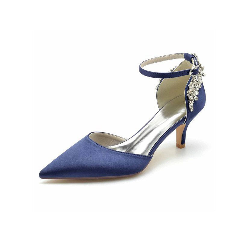 Beading Pointed Toe Ankle Strap High Heels