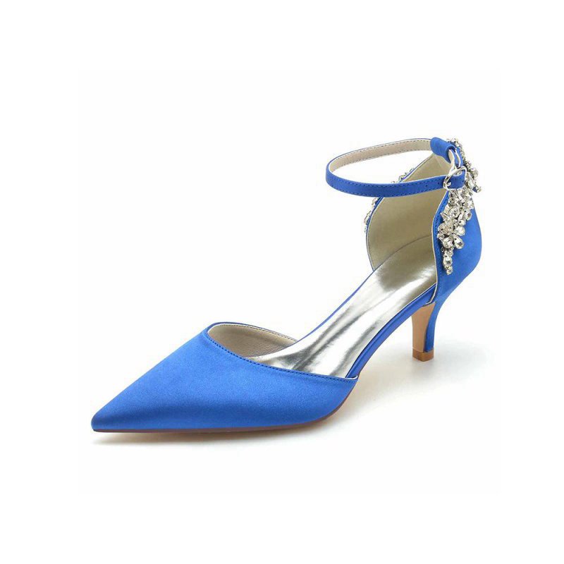 Beading Pointed Toe Ankle Strap High Heels
