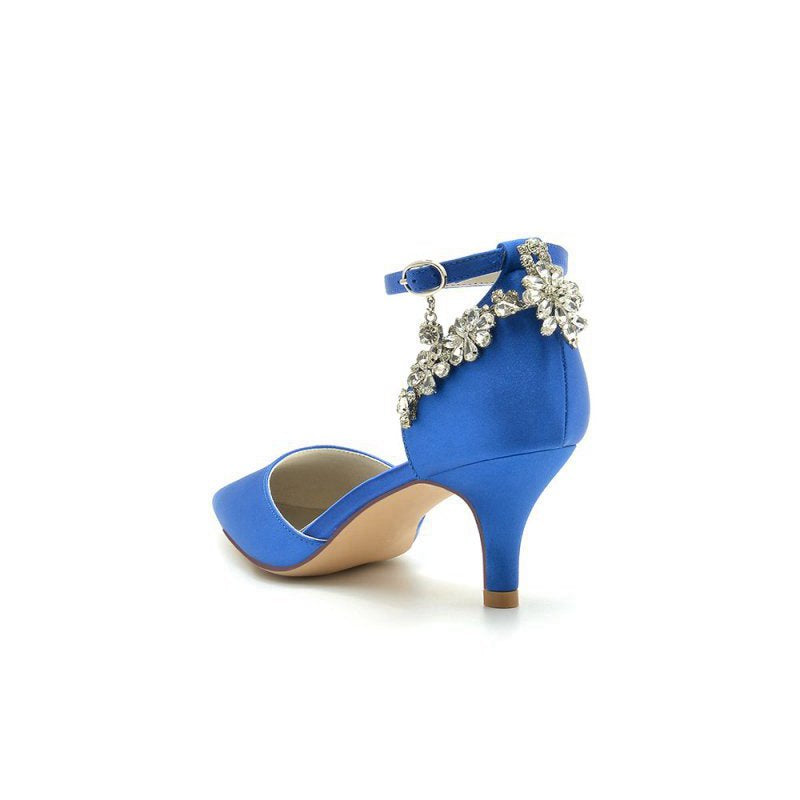 Beading Pointed Toe Ankle Strap High Heels