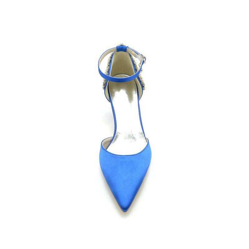 Beading Pointed Toe Ankle Strap High Heels
