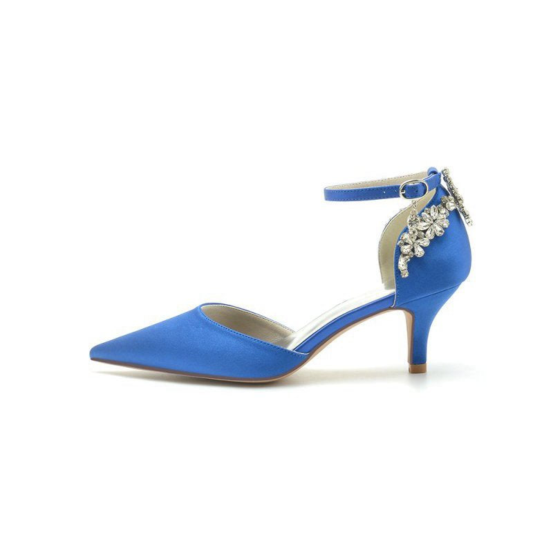 Beading Pointed Toe Ankle Strap High Heels
