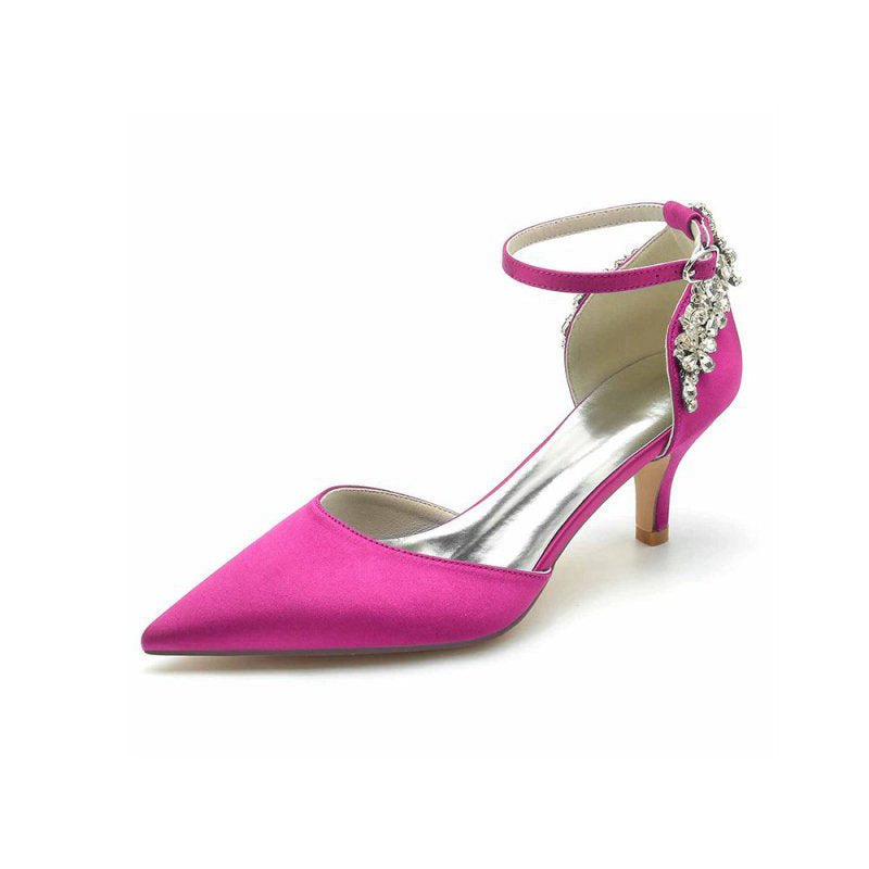 Beading Pointed Toe Ankle Strap High Heels