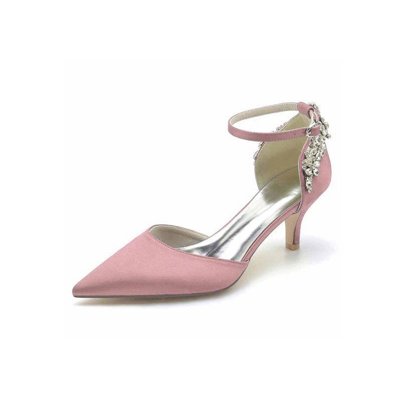 Beading Pointed Toe Ankle Strap High Heels