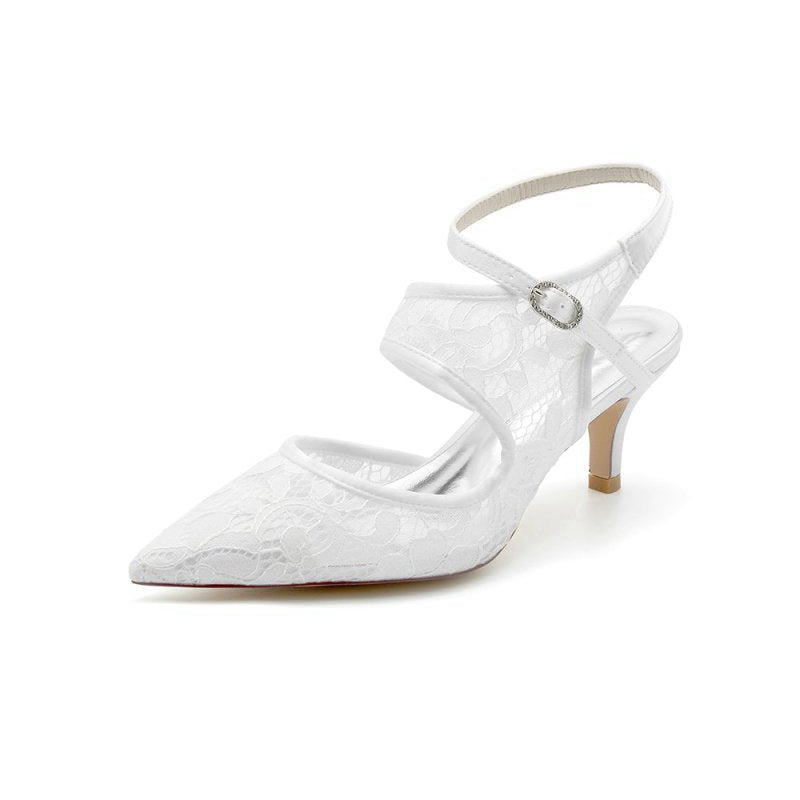 Lace Pointed Toe Ankle Strap High Heels