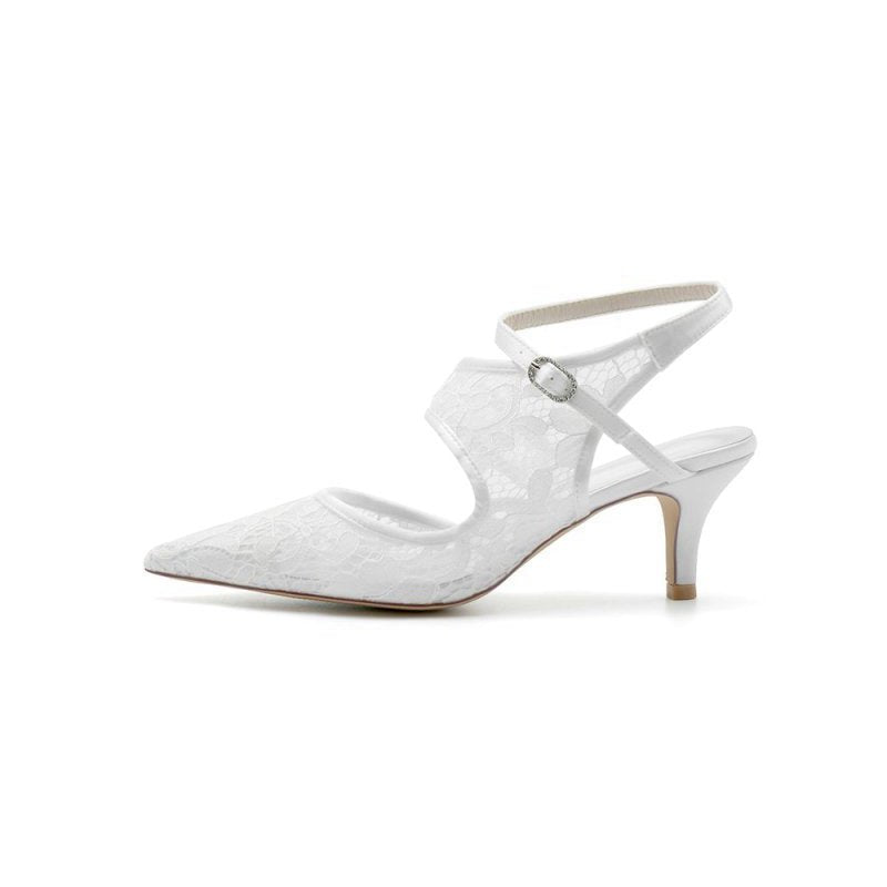 Lace Pointed Toe Ankle Strap High Heels
