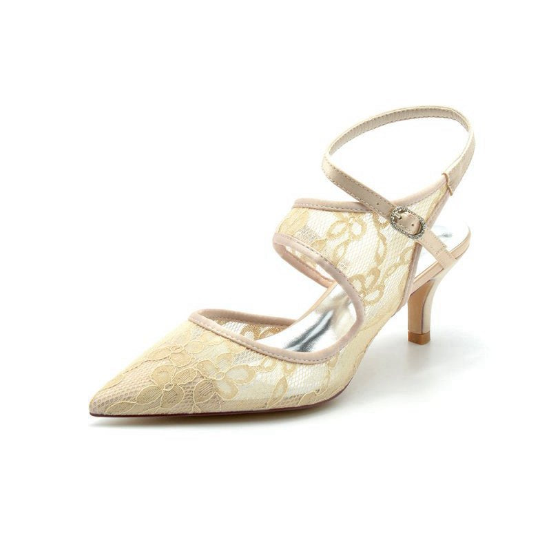 Lace Pointed Toe Ankle Strap High Heels