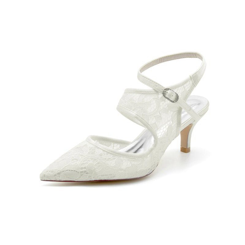 Lace Pointed Toe Ankle Strap High Heels