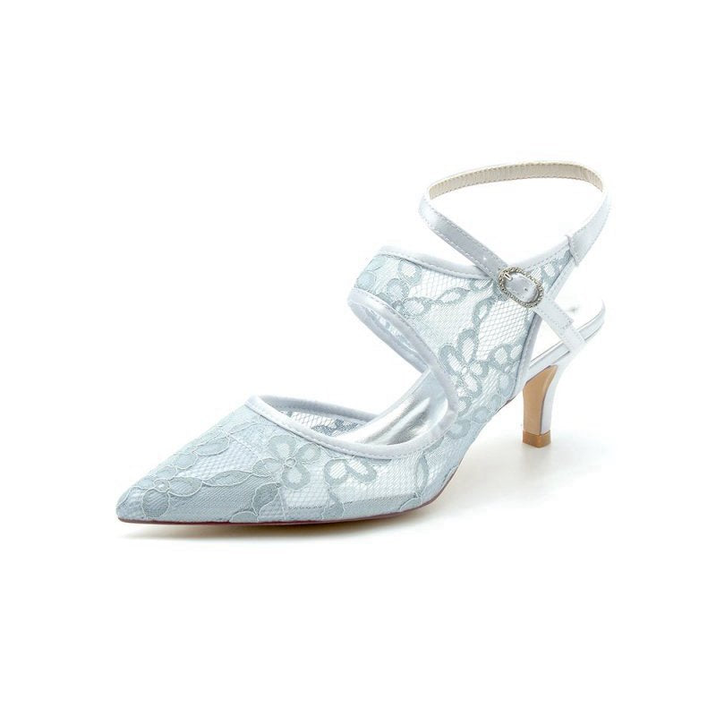 Lace Pointed Toe Ankle Strap High Heels