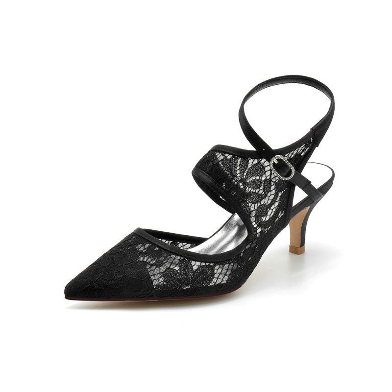 Lace Pointed Toe Ankle Strap High Heels