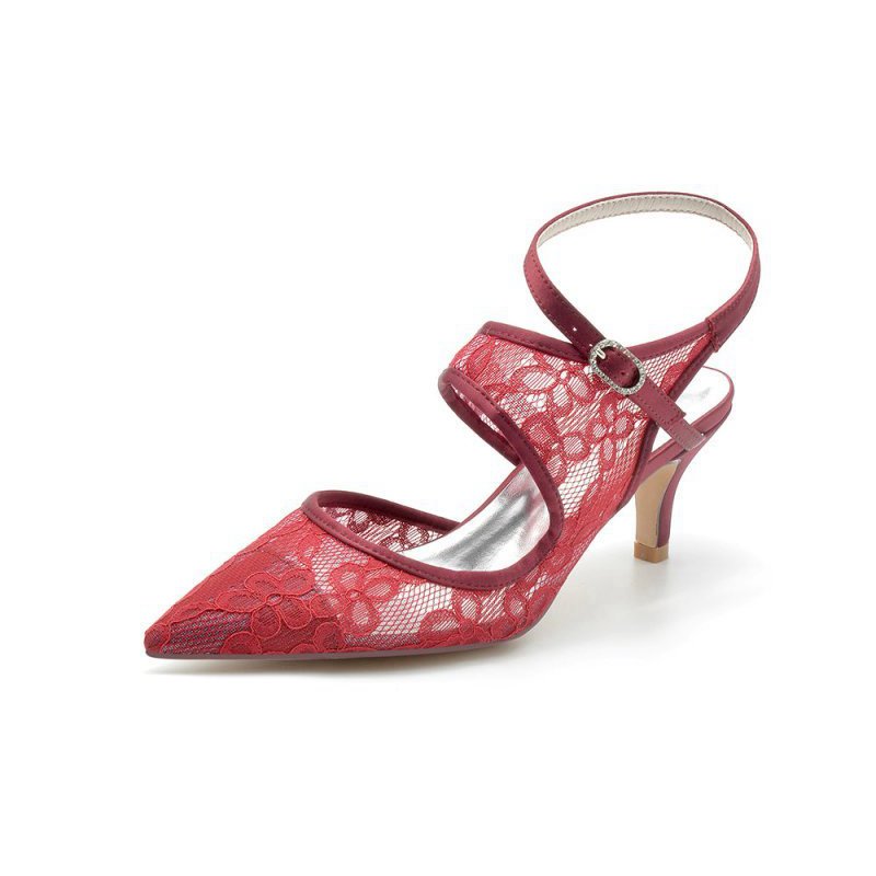 Lace Pointed Toe Ankle Strap High Heels