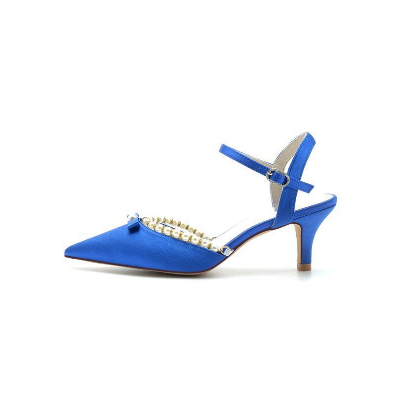 Pearl Satin Pointed Toe High Heels