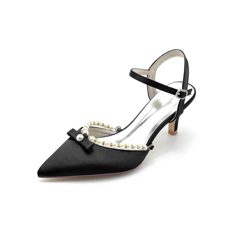 Pearl Satin Pointed Toe High Heels