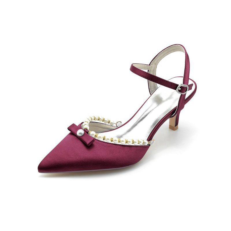 Pearl Satin Pointed Toe High Heels
