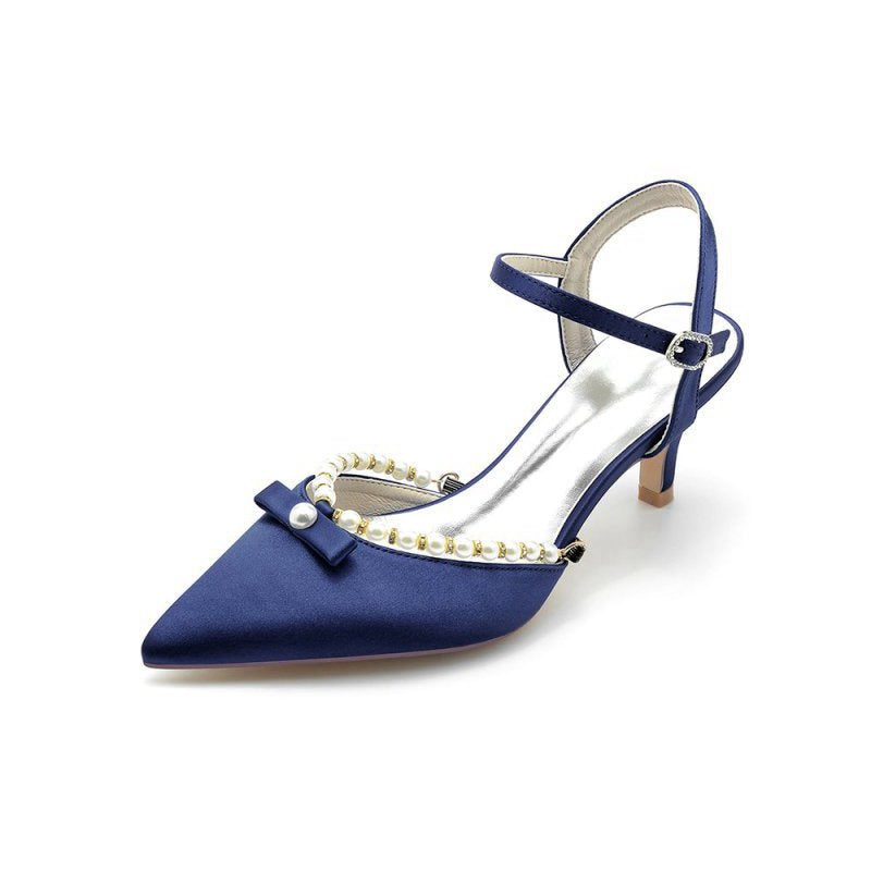 Pearl Satin Pointed Toe High Heels