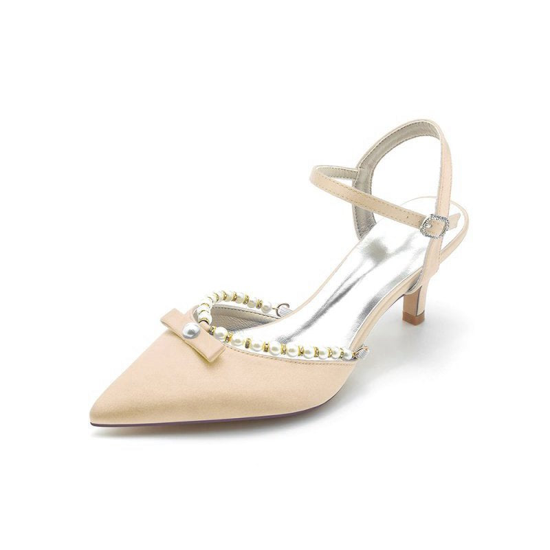 Pearl Satin Pointed Toe High Heels
