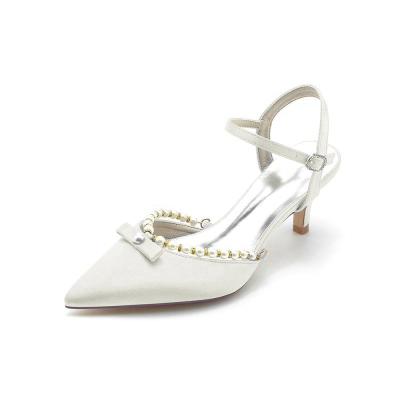 Pearl Satin Pointed Toe High Heels