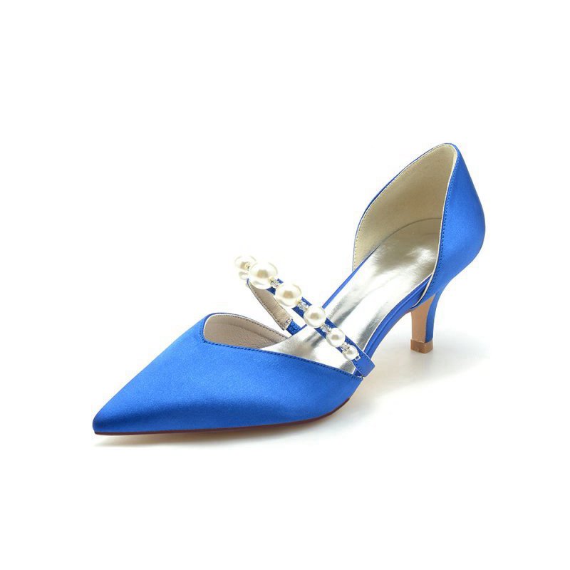 Elegant Satin Pointed Toe Heels with Pearl Strap