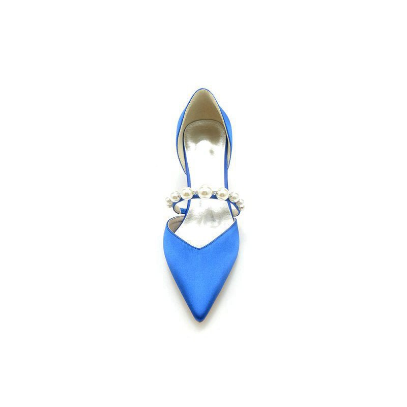 Elegant Satin Pointed Toe Heels with Pearl Strap