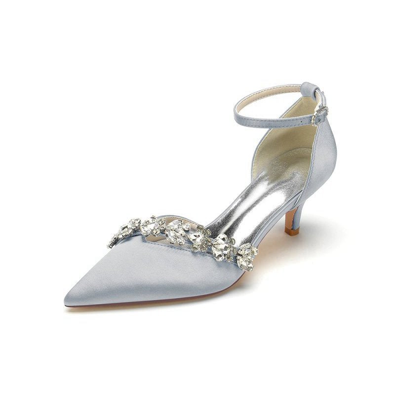 Elegant Pointed Toe Rhinestone Kitten Heels