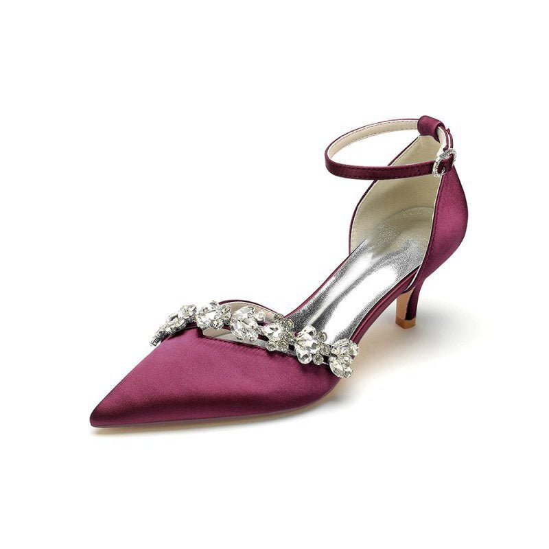 Elegant Pointed Toe Rhinestone Kitten Heels