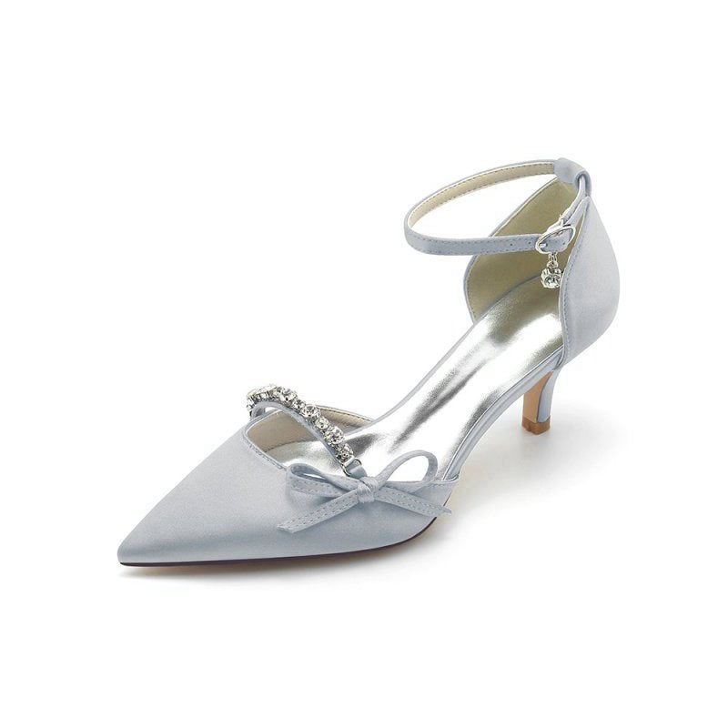 Pointed Toe Rhinestone Kitten Heels With Bow
