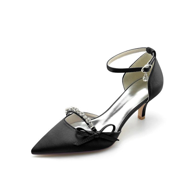 Pointed Toe Rhinestone Kitten Heels With Bow