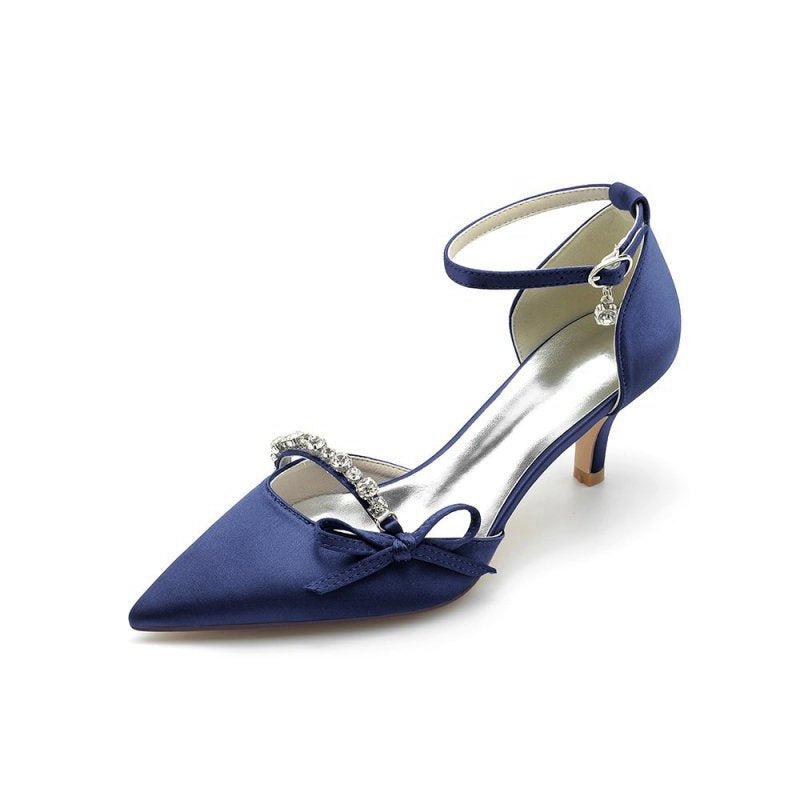 Pointed Toe Rhinestone Kitten Heels With Bow