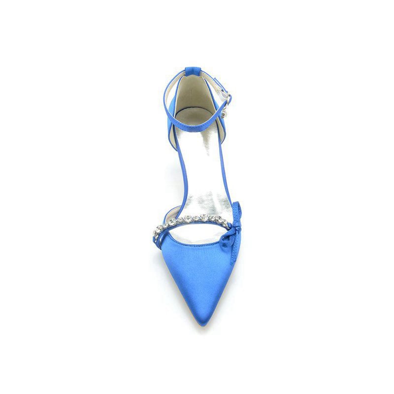 Pointed Toe Rhinestone Kitten Heels With Bow