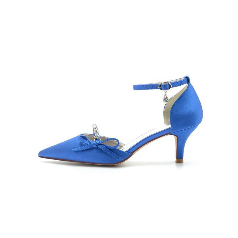 Pointed Toe Rhinestone Kitten Heels With Bow