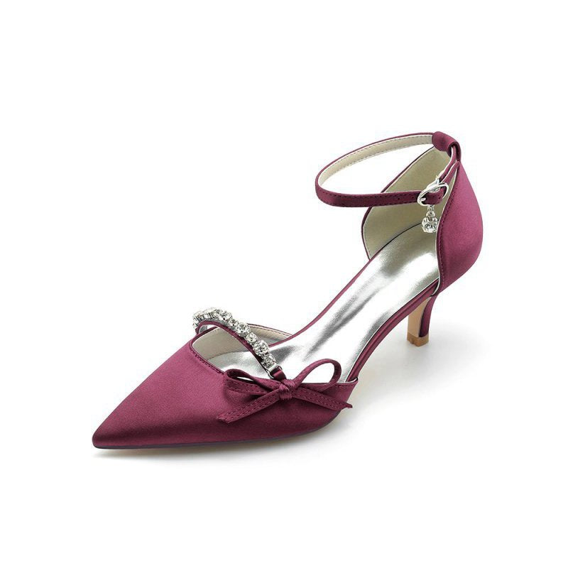 Pointed Toe Rhinestone Kitten Heels With Bow