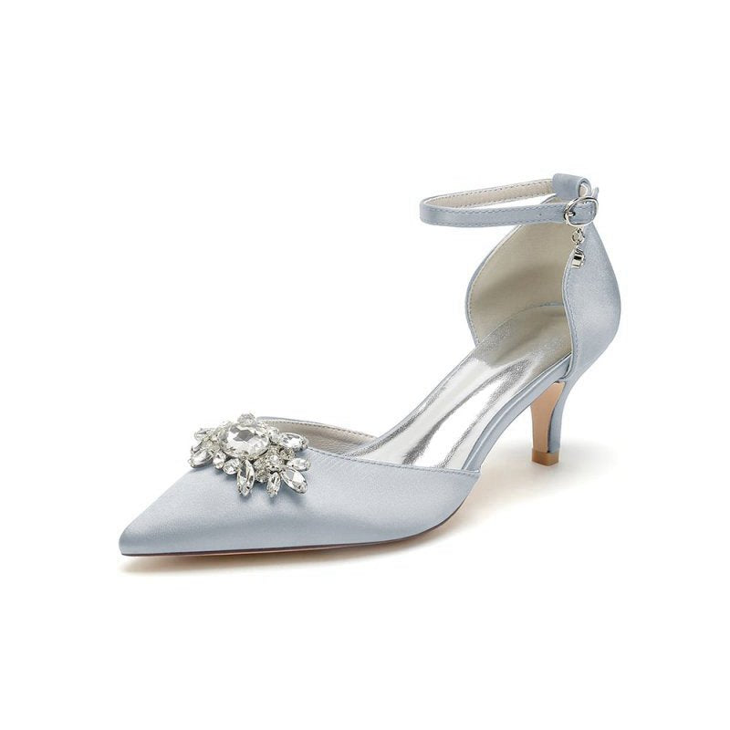 Pointed Toe Rhinestone Kitten Heels