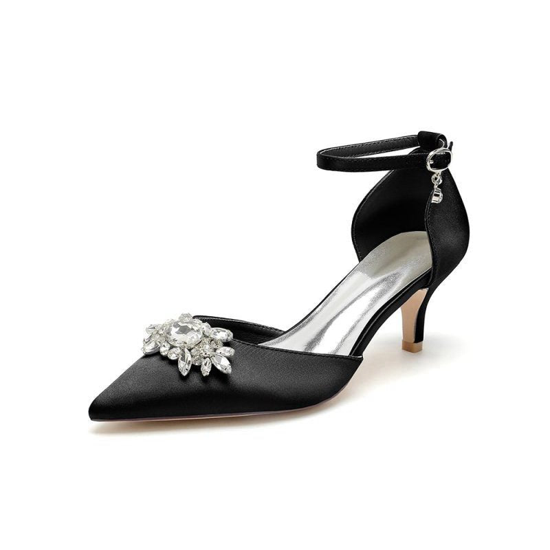 Pointed Toe Rhinestone Kitten Heels