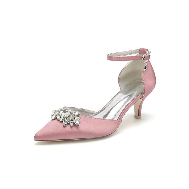 Pointed Toe Rhinestone Kitten Heels