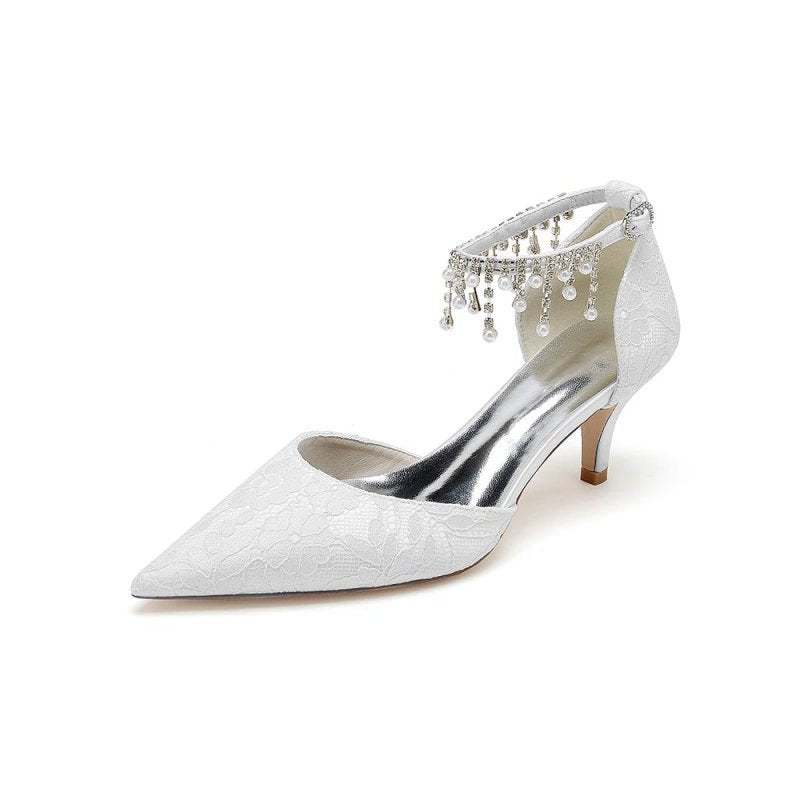 Pointed Toe Pearl Chain Strap High Heels
