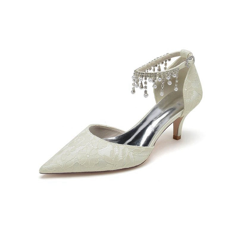 Pointed Toe Pearl Chain Strap High Heels