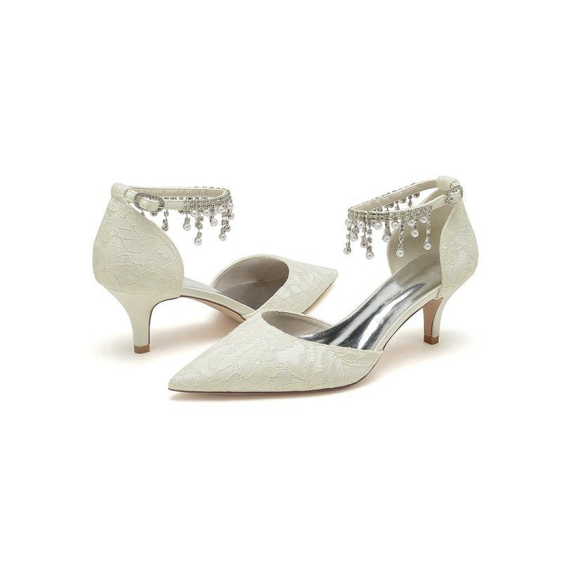 Pointed Toe Pearl Chain Strap High Heels