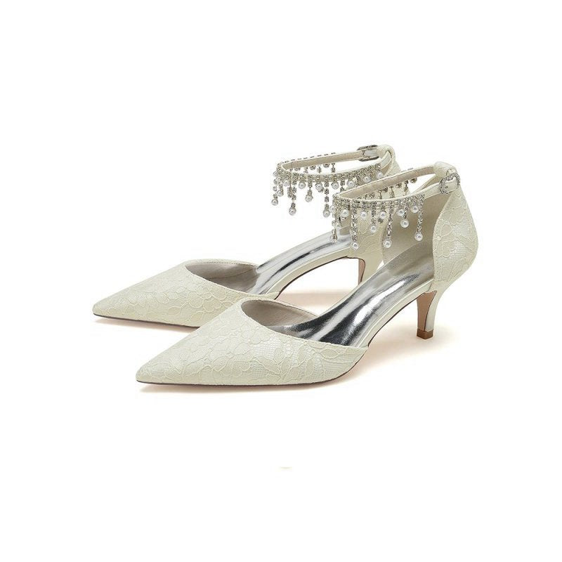 Pointed Toe Pearl Chain Strap High Heels