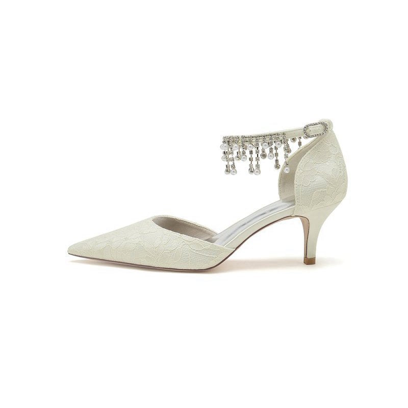 Pointed Toe Pearl Chain Strap High Heels