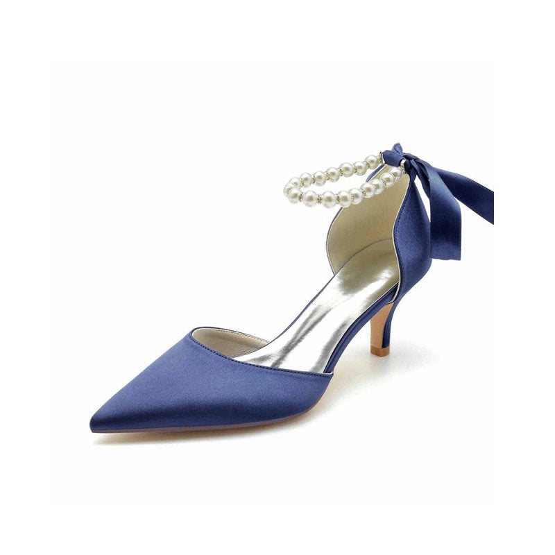 Pointed Toe Ribbons Faux Pearl Pumps