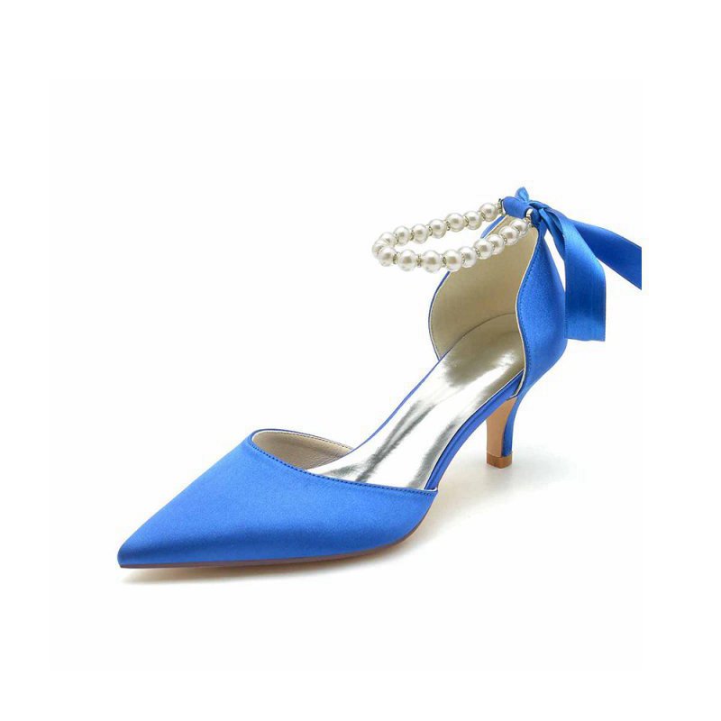 Pointed Toe Ribbons Faux Pearl Pumps