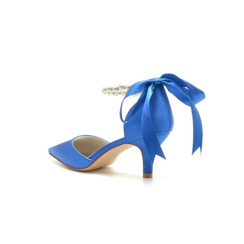 Pointed Toe Ribbons Faux Pearl Pumps